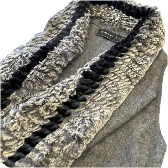 Belle Fare Wool Vest Luxury Faux Fur Trim Gray- M - Picture 2 of 9